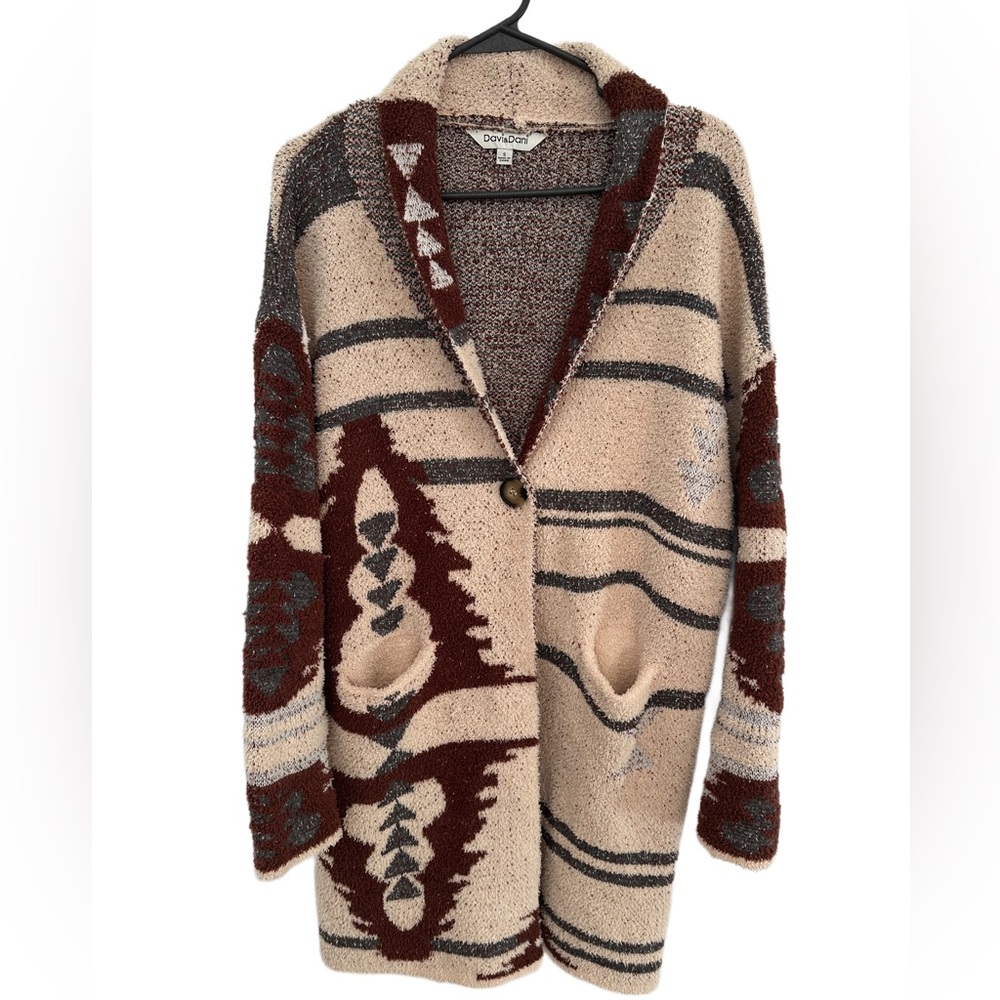 Davi & Dani Soft, Fluffy Aztec Duster Cardigan
